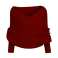 thumbnail image 1 of Yuanlong Womens Sweaters Fashion V Shaped Over Off Shoulder Ribbed Pullover Knitwear Autumn Street Layer Wear Plain Tops, 1 of 2