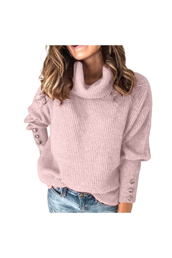 Womens Sweaters Knitted Solid roll neck Long Sleeves with Fitted Cuffs Sweater Autumn Women Lady Slouchy Sweater