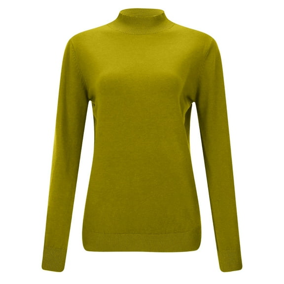 Yuanlong Womens Sweaters Ladies Elegant Long Sleeved Solid Semi Turtleneck Sweater Autumn Winter Warm Soft Pullover Tops