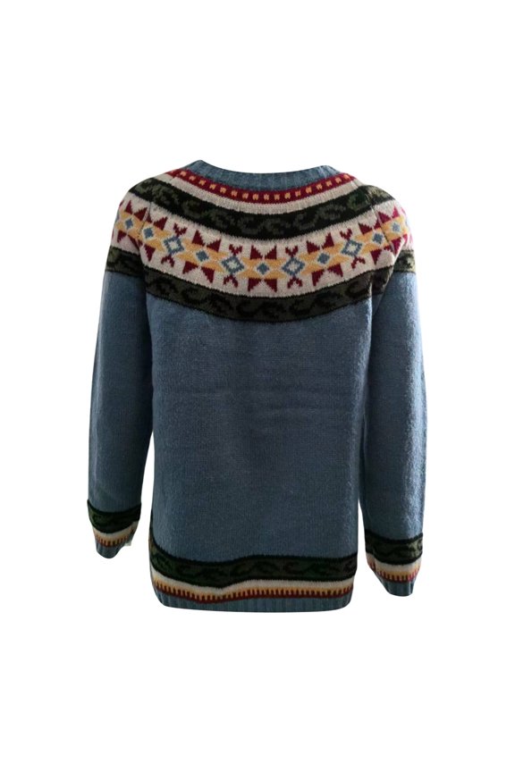 Womens Sweaters Lady Bohemian Long Sleeve Printed O Neck Knitted Sweaters Winter Autumn Wear Loose Thermal Tops