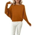 thumbnail image 1 of Yuanlong Womens Sweaters Loose Fit Batwing Sleeve Boat Neck Knit Sweater Fall Winter Steetwear Solid Color Pullover Tops, 1 of 4