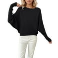 thumbnail image 1 of Yuanlong Womens Sweaters Loose Fit Batwing Sleeve Boat Neck Knit Sweater Fall Winter Steetwear Solid Color Pullover Tops, 1 of 4
