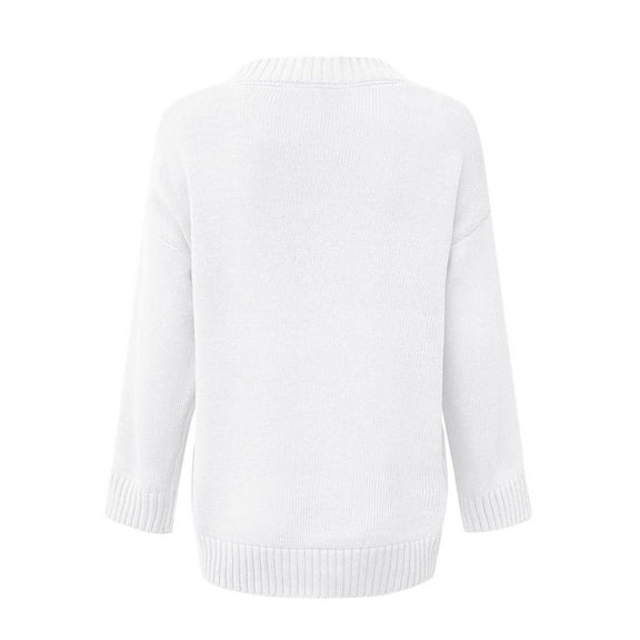Yuanlong Womens Sweaters Plus Casual Solid Color Long Sleeve V Neck Ribbed Knit Sweater Daily Work Warmth Pullover Tops