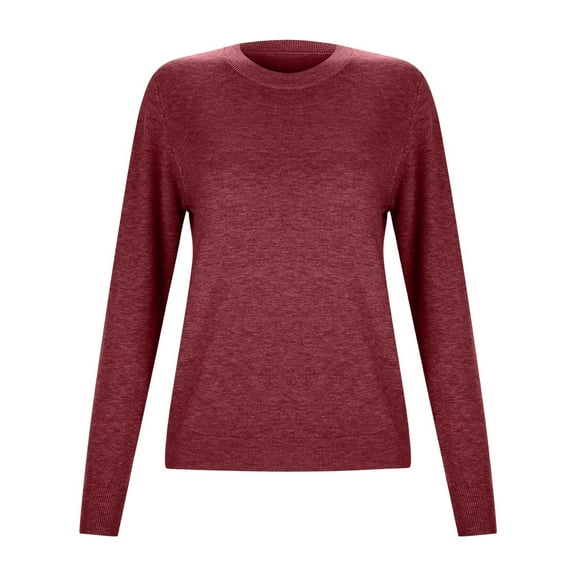 Yuanlong Womens Sweaters Versatile Plain O Neck Long Sleeve Ribbed Knitting Cotton Sweater Winter Layer Warm Pullover Tops