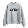 thumbnail image 1 of Yuanlong Womens Sweatshirts Casual Letter Print Long Sleeve Semi Turtleneck Sweatshirt Fall Winter Pullover Comfort Tops, 1 of 4