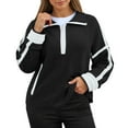 thumbnail image 1 of Yuanlong Womens Sweatshirts Color Block Half-Zip Side Stripes Sweatshirt Oversized Pullover Casual Daily Wear Cozy Tops, 1 of 4