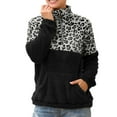 thumbnail image 1 of Yuanlong Womens Sweatshirts Fashion Leopard Fuzzy Patchwork Zipper Lapel Long Sleeve Tops Winter Soft Thermal Sweatshirt, 1 of 2