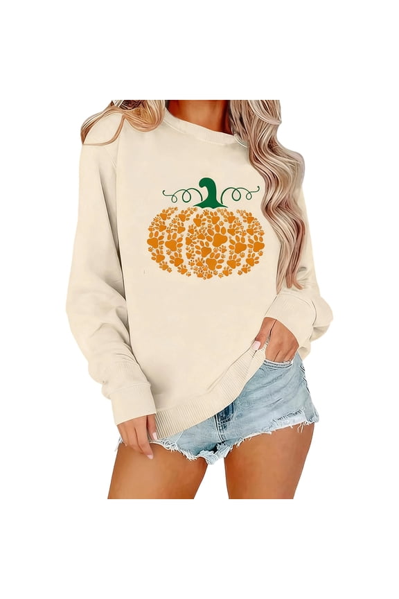 Womens Sweatshirts Funny Pumpkin Graphic Long Sleeve Crewneck Pullover Sweatshirt Daily Outdoor Wear Comfortable Ladies Cute Tops