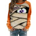 thumbnail image 1 of Yuanlong Womens Sweatshirts Halloween Mummy Eyes Graphic Long Sleeve Pullover Shirt Funny Relaxed Fit Fall Holiday Casual Top, 1 of 6