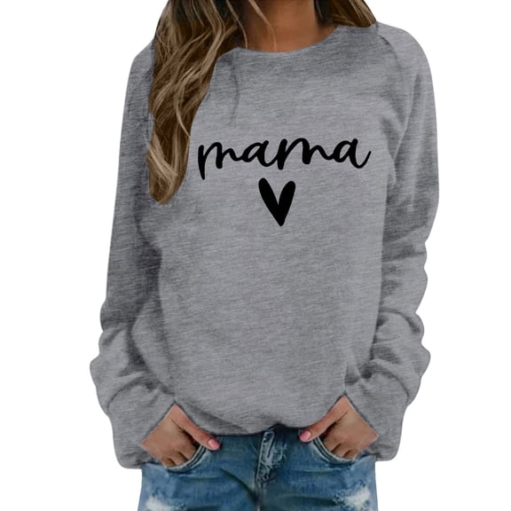 Yuanlong Womens Sweatshirts Long Sleeve MAMA Letter Pattern Hoodless Sweatshirt Thanksgiving Wear Crewneck Pullover Tops