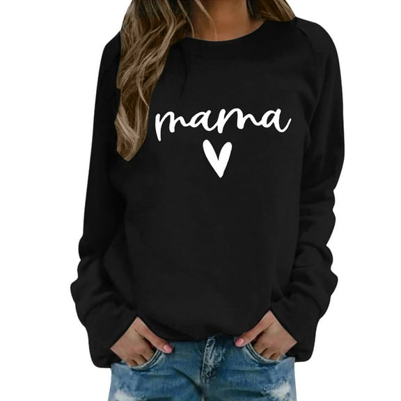 Yuanlong Womens Sweatshirts Long Sleeve MAMA Letter Pattern Hoodless Sweatshirt Thanksgiving Wear Crewneck Pullover Tops