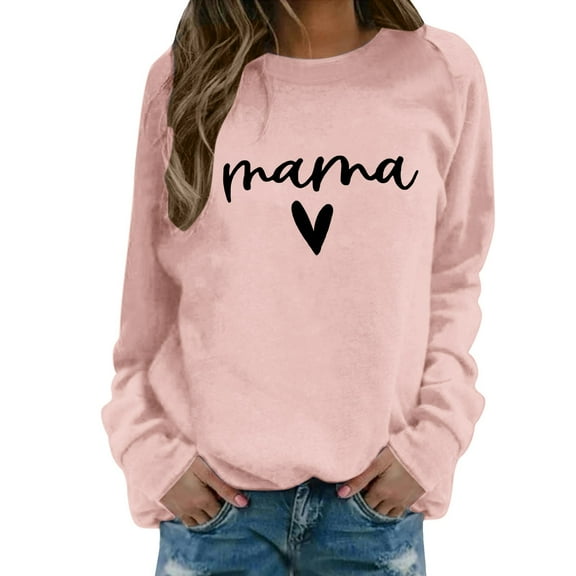 Yuanlong Womens Sweatshirts Long Sleeve MAMA Letter Pattern Hoodless Sweatshirt Thanksgiving Wear Crewneck Pullover Tops
