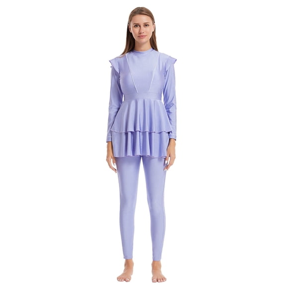 Yuanlong Womens Swimsuits Modest Full Coverage Tummy Control Long Sleeve Skirted Rash Guard Bathing Suit with Pants