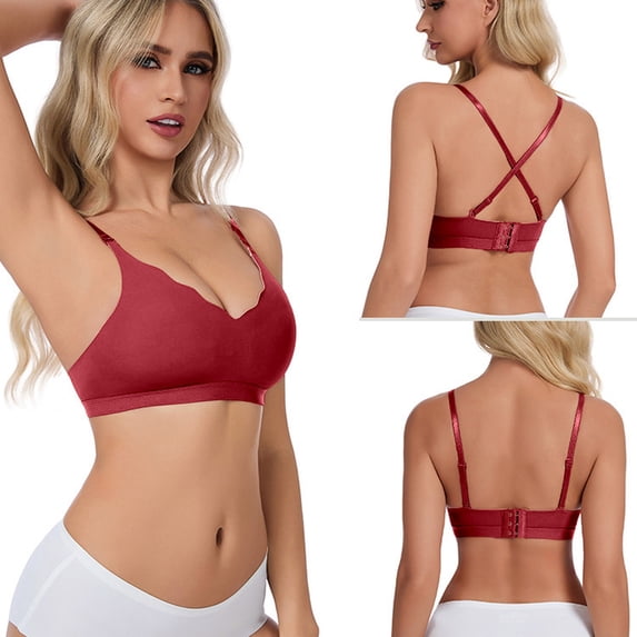 Yuanlong Womens T-Shirt Bras Comfortable Scalloped Neckline Crisscross Back Thin Straps Wireless Soft Supportive Smoothing Bra