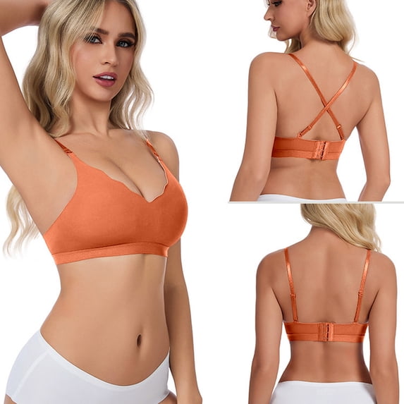 Yuanlong Womens T-Shirt Bras Comfortable Scalloped Neckline Crisscross Back Thin Straps Wireless Soft Supportive Smoothing Bra