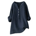 thumbnail image 1 of Yuanlong Womens T-Shirts 3/4 Sleeves V Neck Buttoned Long Tshirts Spring Summer Casual Breathable Relaxed Lady Tee Tops, 1 of 3
