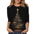 thumbnail image 1 of Yuanlong Womens T-Shirts Christmas Light Tree Pattern Three-Quarter Sleeve Crewneck Tee Shirts Holiday Clothes Comfort Pullover Tops, 1 of 4