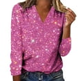 thumbnail image 1 of Yuanlong Womens T-Shirts Galaxy Star Print V-Neck Long Sleeve Tee Shirt Fashion Shiny Daily Outdoor Wear Unique Lady Top, 1 of 4