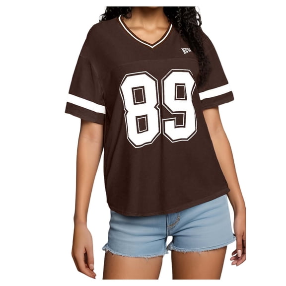 Yuanlong Womens T-Shirts Ladies Sporty 89 Digital Pattern Short Sleeve V-Neck Tshirts Summer Workout Versatile Loose Tops