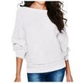 thumbnail image 1 of Yuanlong Womens T-Shirts Oversized Batwing Sleeve Boat Neck Solid Ribbed Cotton Tshirt Autumn Winter Relaxed Shirts Tops, 1 of 4