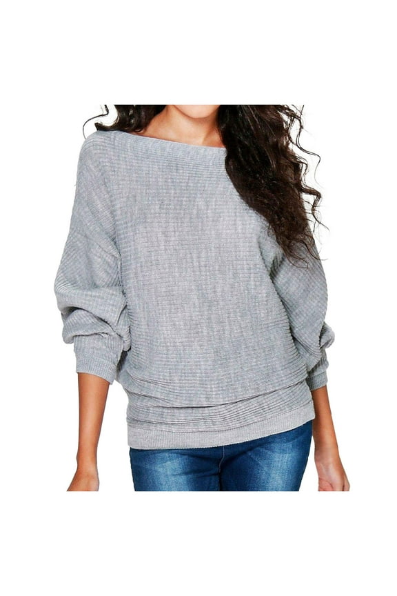 Womens T-Shirts Oversized Batwing Sleeve Boat Neck Solid Ribbed Cotton Tshirt Autumn Winter Relaxed Shirts Tops