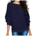 thumbnail image 1 of Yuanlong Womens T-Shirts Oversized Batwing Sleeve Boat Neck Solid Ribbed Cotton Tshirt Autumn Winter Relaxed Shirts Tops, 1 of 5