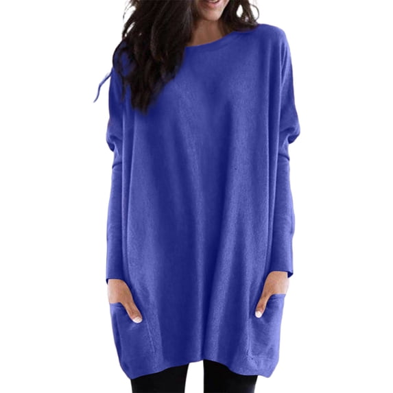 Yuanlong Womens T-Shirts Oversized Puff Sleeves Crewneck Pocket Solid Tshirts Spring Relaxed Cozy Daily Ladies Long Tops