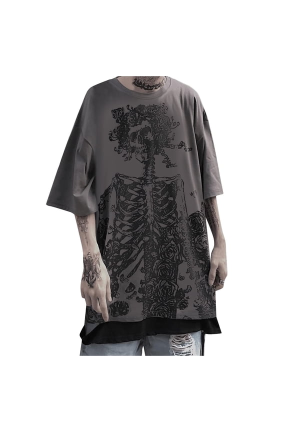 Womens T-Shirts Oversized Short Sleeve Crew Neck Rose Print Tshirts Sumemr Street Personality Stylish Lady Tops