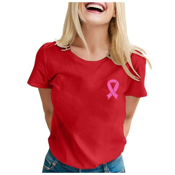 Yuanlong Womens T-Shirts Regular Short Sleeve Round Neck Ribbon Pattern Tee Shirts Cancer Awareness Blessing Ladies Tops