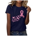 thumbnail image 1 of Yuanlong Womens T-Shirts Short Sleeved Ribbon Butterflies Print Tee Shirts Cancer Awareness Blessing Pullover Tops, 1 of 4
