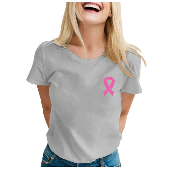 Yuanlong Womens T-Shirts Short Sleeved Ribbon Pattern Tee Loose Tshirts Cancer Awareness Blessing Meaningful Tops