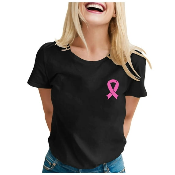 Yuanlong Womens T-Shirts Regular Short Sleeve Round Neck Ribbon Pattern Tee Shirts Cancer Awareness Blessing Ladies Tops