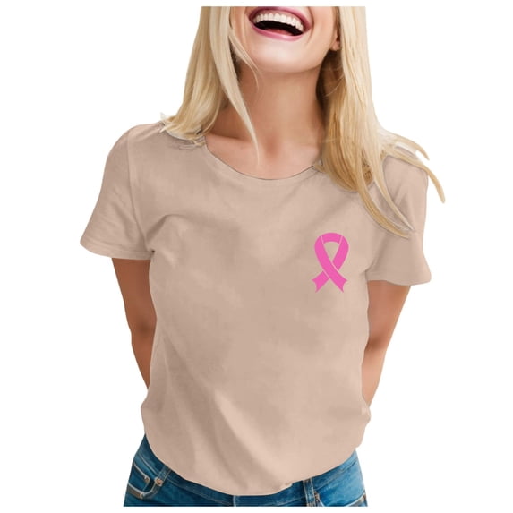Yuanlong Womens T-Shirts Short Sleeved Ribbon Pattern Tee Loose Tshirts Breast Cancer Awareness Blessing Meaningful Tops