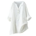 thumbnail image 1 of Yuanlong Womens T-Shirts Spring Summer Plian Button Down V-Neck Long Sleeve Tee Shirts Casual Streetwear Tops For Women, 1 of 4