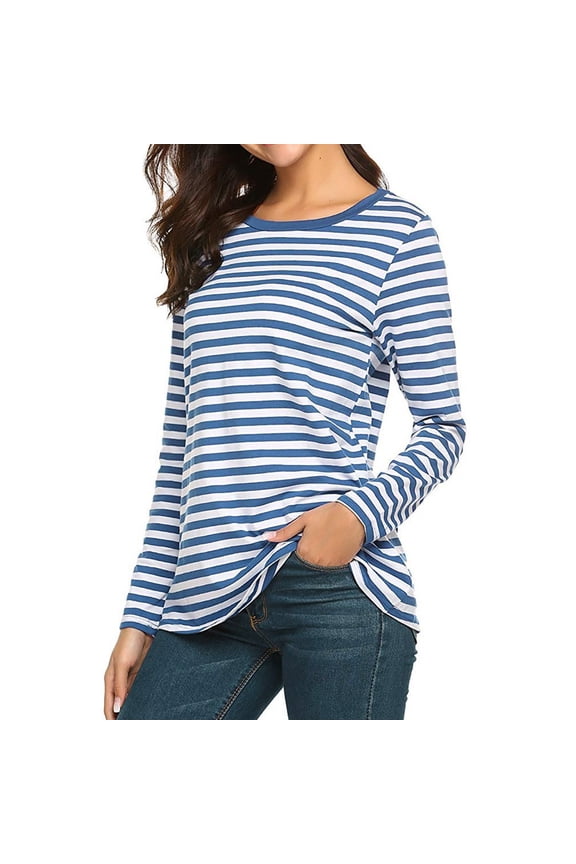 Womens T-Shirts Striped Crewneck Long Sleeve Tee Shirts Loose Ladies Tunic Spring Outdoor Work Wear Classic Top