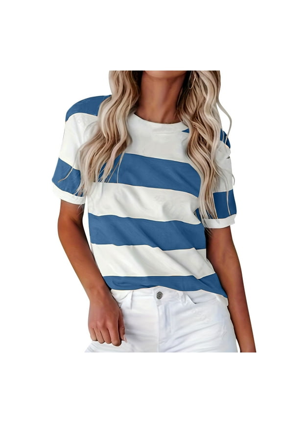 Womens T-Shirts Summer Fashion Border Striped Design Crewneck Short Sleeve Tshirt Streetwear Casual Ladies Tops