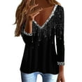 thumbnail image 1 of Yuanlong Womens T-Shirts V Neck Rhinestone Trimmed Tshirts Elegant Evening & Formal Event Spring Chic Lady Clothes, 1 of 5