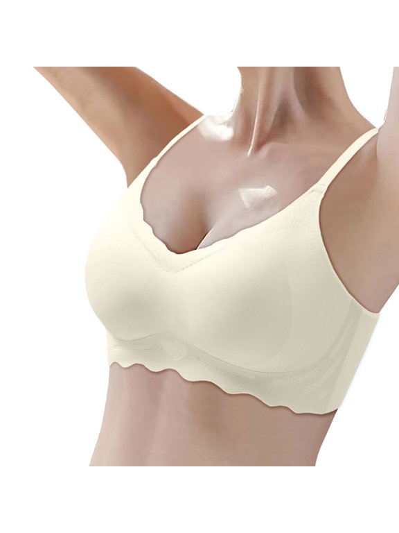 Womens T-shirt Bra Wireless Seamless Fixed Padding Shaping Bra Side Support Adjustable Thin Strap Smooth Comfort Bra
