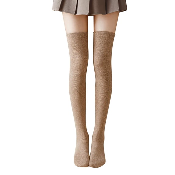 Yuanlong Womens Thigh High Socks 2 Pack Plain Over‑Knee Cotton Long Socks Stretchy Soft Fall Winter Casual Stockings
