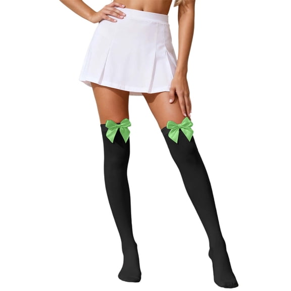 Yuanlong Womens Thigh High Socks Plain Sheer Bow Over The Knee Stockings Cute Daily Party Dressy Fashion Socks For Ladies