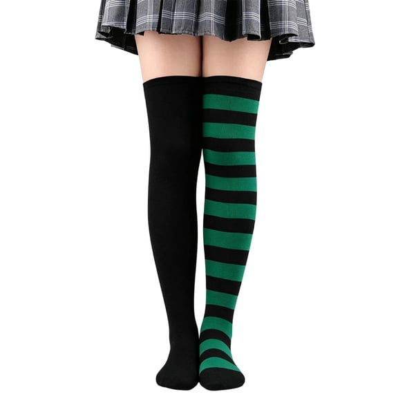 Yuanlong Womens Thigh-High Socks Striped Mismatched Socks Over The Knee Stylish Casual Halloween Hosiery