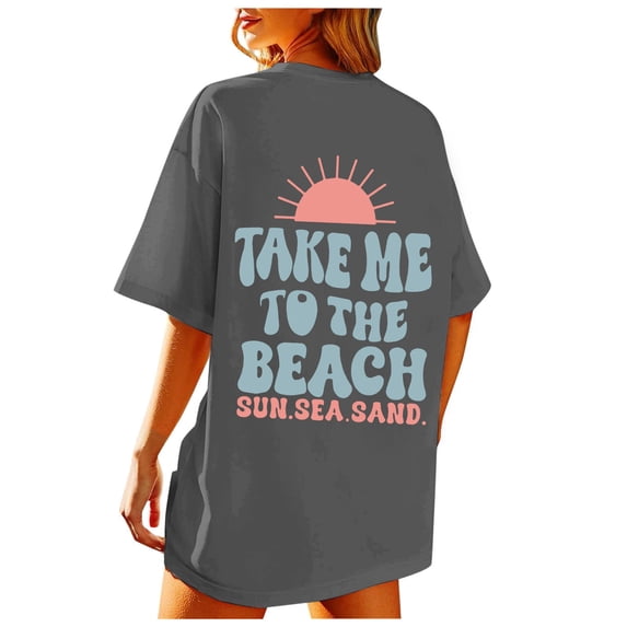 Yuanlong Womens Tshirts Crew Neck Drop Shoulder Half Sleeve Graphic Oversize Tee Flowy Baggy Casual Beach Vacation Summer Tops
