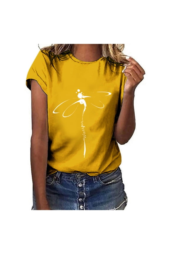 Womens Tshirts Dragonfly Graphic Tee Crew Neck Short Sleeve Minimal Summer Loose Fit Casual Daily Elegant Basic Tops