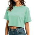 thumbnail image 1 of Yuanlong Womens Tshirts Round Neck Short Sleeve Summer Cropped T Shirts Solid Color Loose Fit Minimalist Sporty Basic Tees, 1 of 6