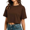thumbnail image 1 of Yuanlong Womens Tshirts Round Neck Short Sleeve Summer Cropped T Shirts Solid Color Loose Fit Minimalist Sporty Basic Tees, 1 of 6