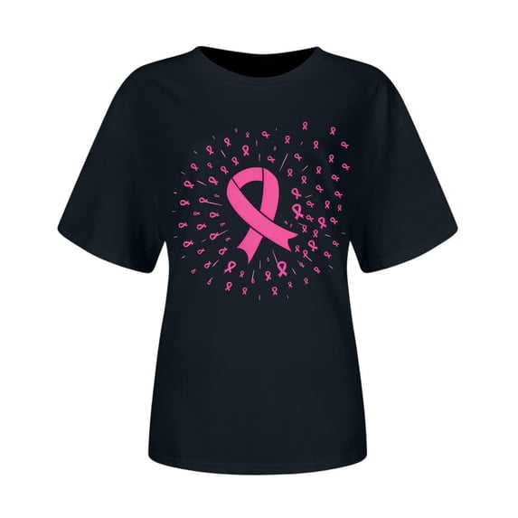 Yuanlong Womens Tshirts Short Sleeve Crew Neck Cancer Prevention And Month Print T Shirt Stylish Daily Activities Top