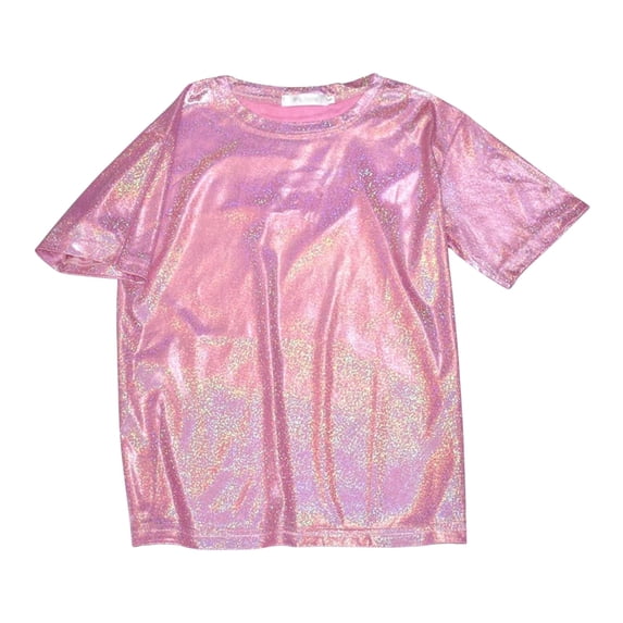 Yuanlong Womens Tshirts Sparkle Shimmer Crew Neck Short Sleeve Tees Lightweight Summer Casual Daily Basic Layering Top
