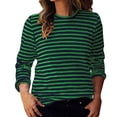 thumbnail image 1 of Yuanlong Womens Tshirts Spring Striped Pattern Crewneck Long Sleeve T-Shirts Soft Relaxed Casual Classic Tops For Ladies, 1 of 6