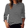 thumbnail image 1 of Yuanlong Womens Tshirts Spring Striped Pattern Crewneck Long Sleeve T-Shirts Soft Relaxed Casual Classic Tops For Ladies, 1 of 6