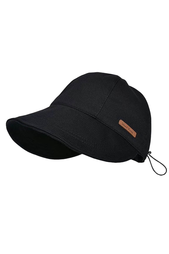 Womens Visor Hats Canvas with Leather Label & Windproof Strap Sun Hat Spring Summer Casual Wear UV Protection Cap